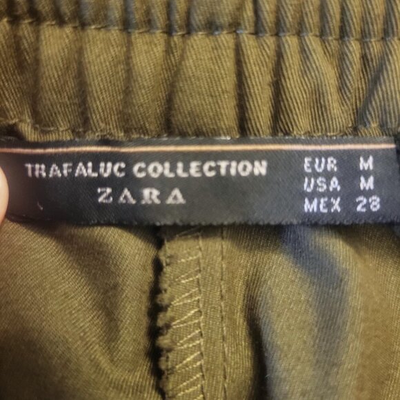 ZARA Women's Dark Olive Drawstring Waist Tapers Leg Casual Work Pant - Size M - Picture 9 of 11